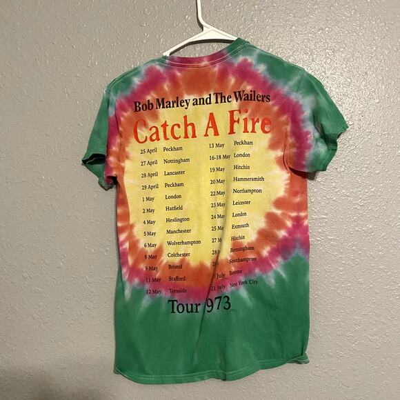 Small Zion Bob Marley Tie Dye Shirt Yellow Red Green Short Sleeve Graphic Tee - Picture 2 of 6